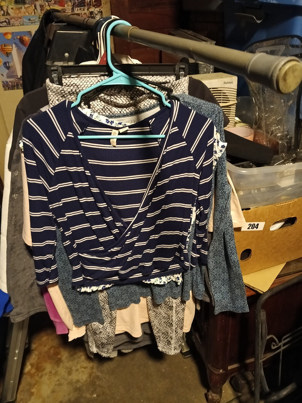 Sky and Sparrow Navy and White Striped Wrap-Front Crew Neck Sweater